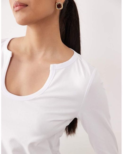 ASOS White Wide Scoop Notch Neck Mini Rib Top