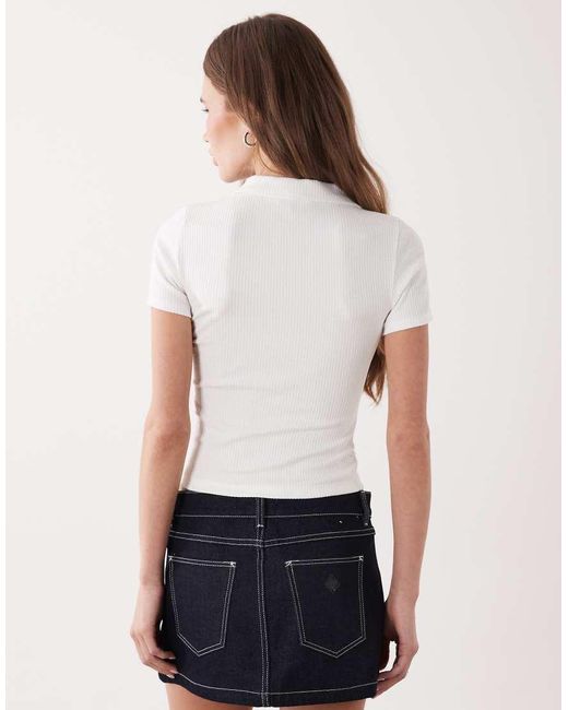 Miss Selfridge White Fitted Rib Polo Top With Picot Stitch