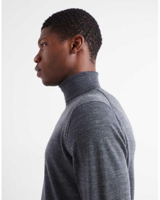 Mango Blue Knitted Roll Neck Jumper for men