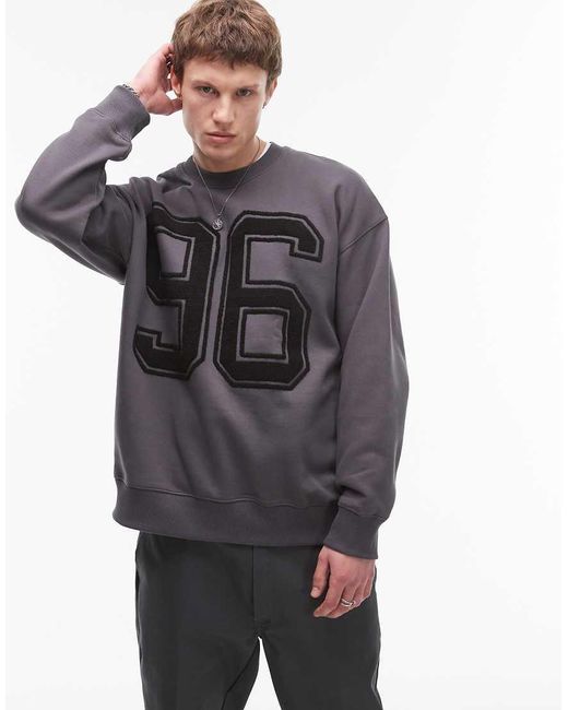Topman Oversized Sweatshirt Met Borduursel in het Gray voor heren