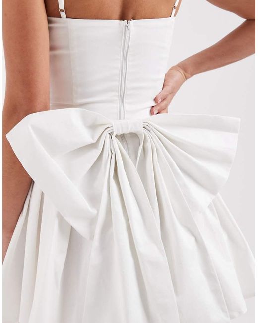TFNC London White Bridal Corset Pleated Mini Dress With Bow Back