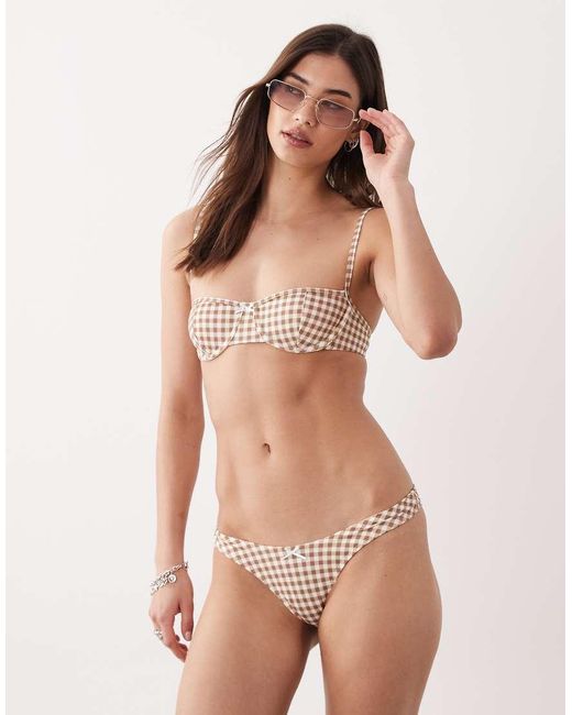 Free Society Natural Gingham Underwire Bikini Top