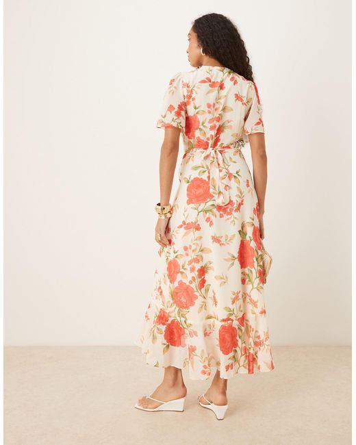 Y.A.S Pink Wrap Front Fluted Sleeve Chiffon Maxi Dress
