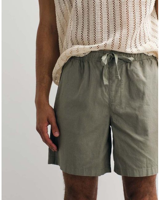 ASOS Natural Wide Linen Blend Shorts for men