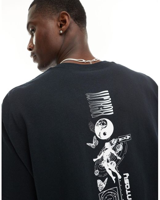 T-shirt oversize nera con stampa astrale di ASOS in Black da Uomo