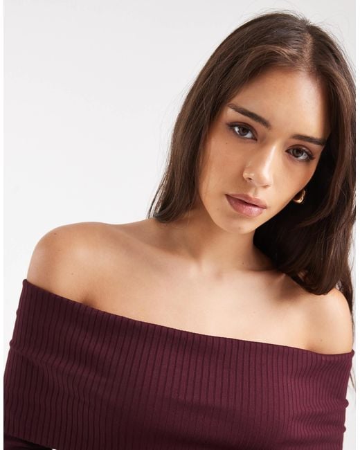 Miss Selfridge Red Mixed Rib Bardot Top