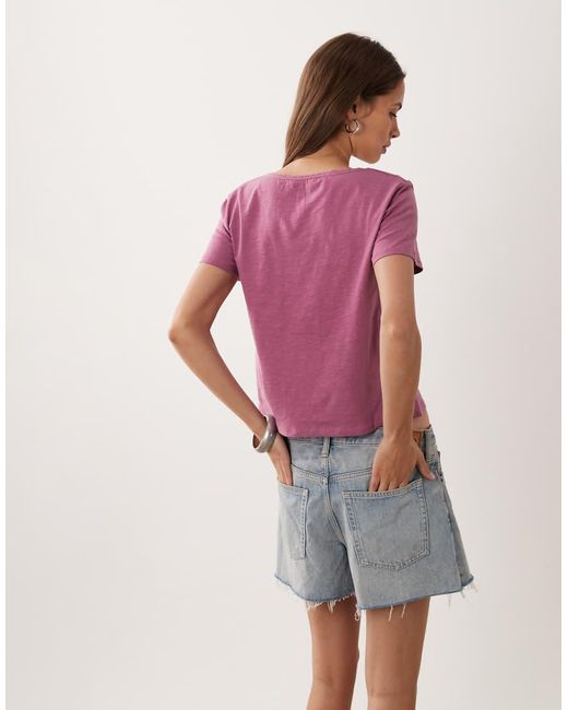 Mango Red Teen V Neck Lace Trim T-shirt