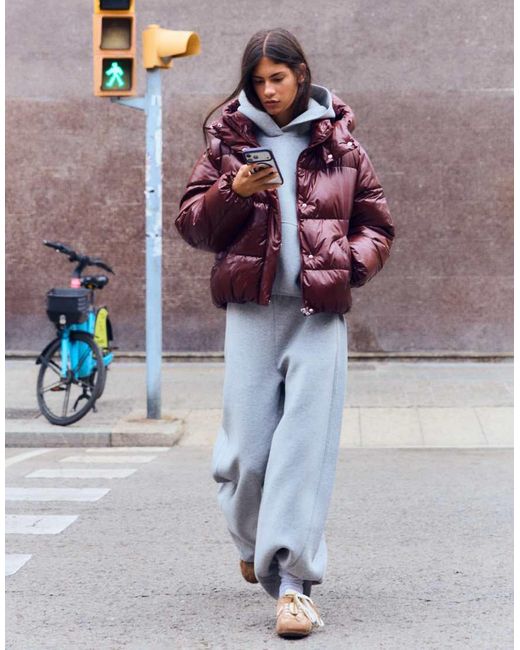 Bershka Purple Oversize Hooded Puffer Jacket