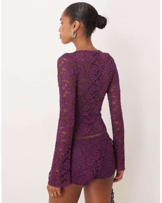Motel Purple Mahota V Neck Long Sleeve Top