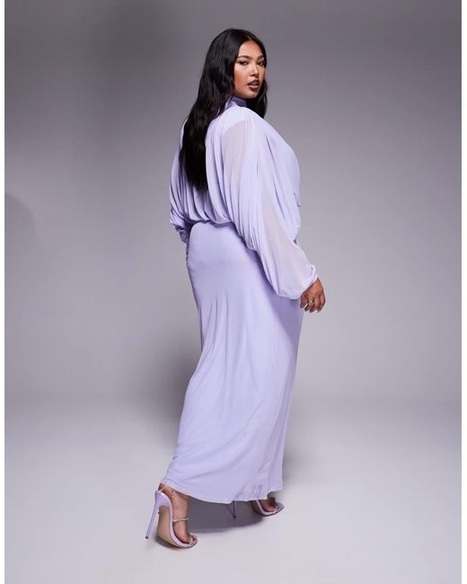 Asos design curve - robe longue drapée en tulle à manches blouson longues et jupe froncée - lilas ASOS en coloris Purple