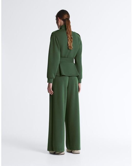Oysho Green Utility Belted Jacket With Cotton And Modal Twill