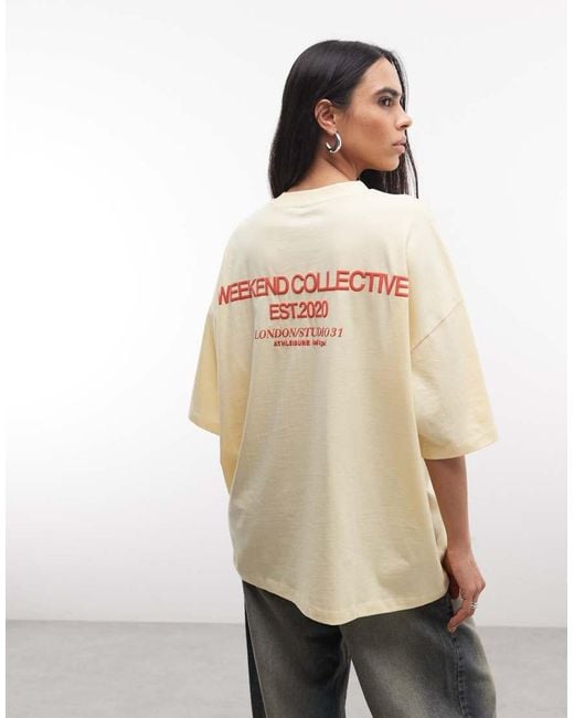 ASOS Natural Weekend Collective Icon Oversized T-shirt With Bold Font Back Graphic