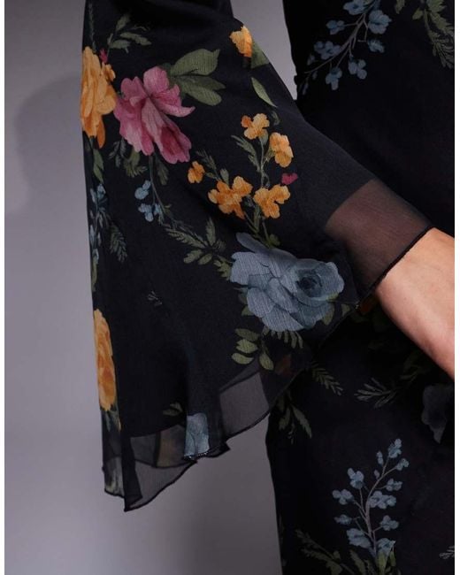 ASOS Black Long Sleeve Layered Godet Bias Cut Maxi Dress