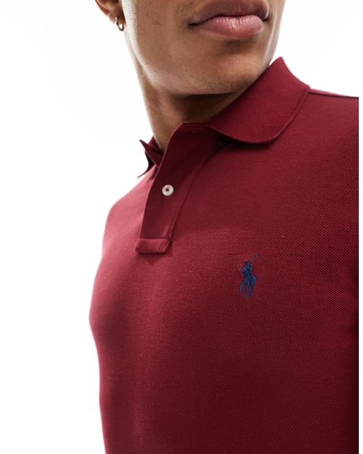 Polo Ralph Lauren Red Icon Logo Slim Fit Pique Polo for men