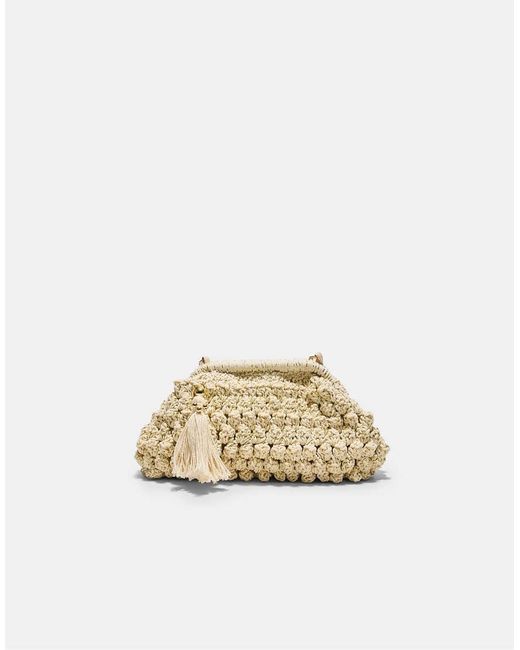 Stradivarius Natural Metallic Thread Crochet Bucket Bag