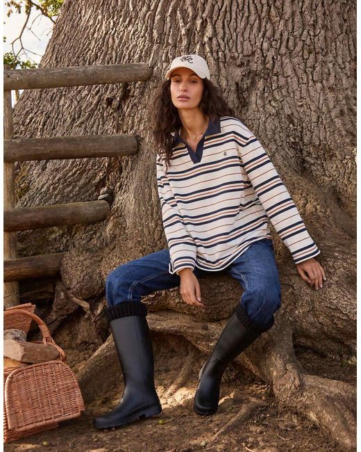 4th & Reckless Oversized Gestreepte Rugbytop Met Geborduurd Logo En Contrasterend Kraagje in het Brown
