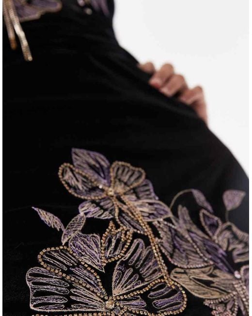 ASOS Black Co-ord Velvet Embroidered Mini Skirt With Drip Bead Detail