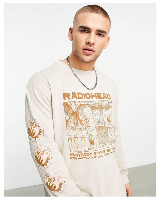 T-shirt à manches longues avec imprimé radiohead - fauve Bershka pour homme en coloris White