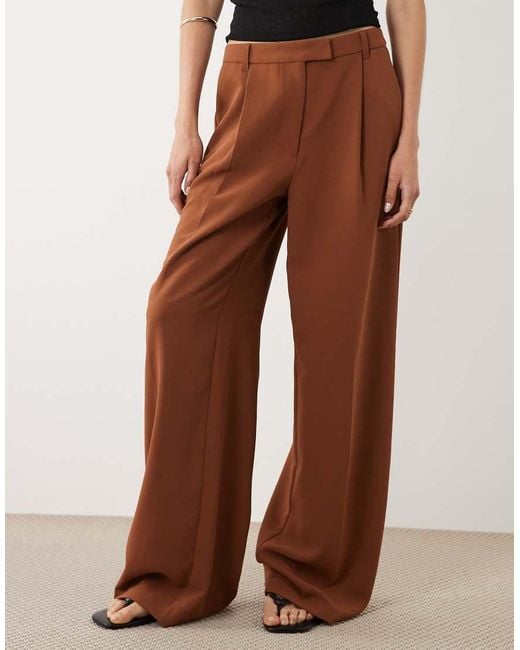 ASOS Brown Tall Tailored Low Rise Fluid Mensy Trousers