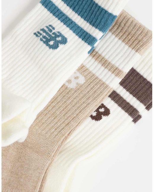 New Balance White 3 Pack Stripe Midcalf Socks for men
