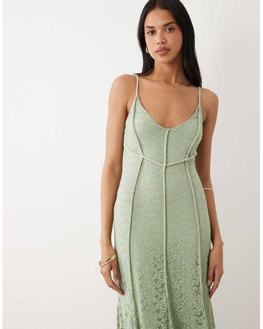 ASOS Green Seam Detail Lace Cami Maxi Dress With Godets
