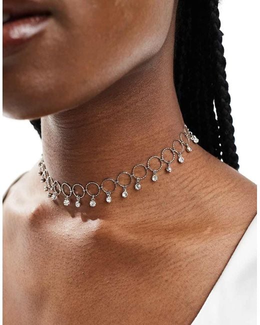 ASOS Brown Choker Necklace With Ring And Crystal Drops