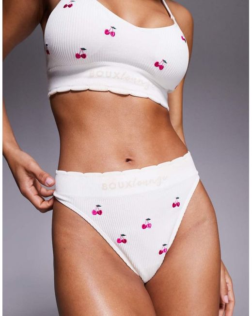 Boux Avenue Natural Cherry Embroidered Lingerie Thong