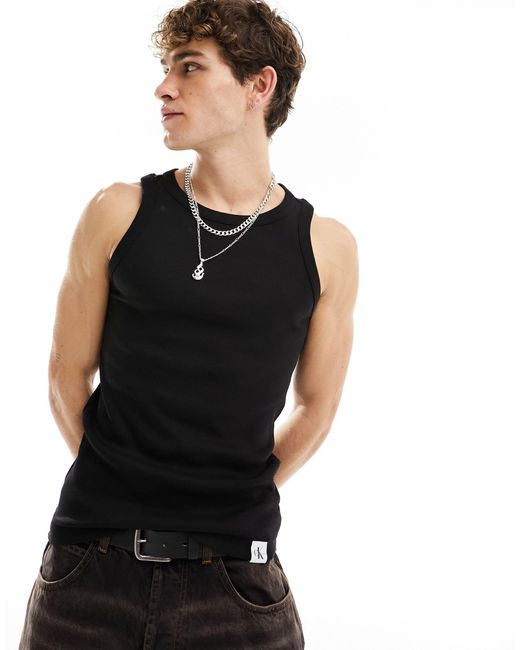 Top senza maniche con etichetta del logo di Calvin Klein in Black da Uomo