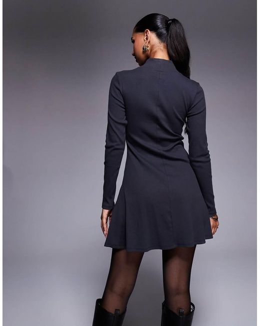 ASOS Blue Grown On Neck Roll Neck Mini Dress