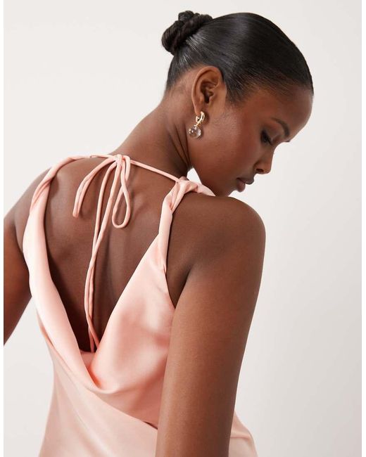 Vila Pink Halter Cowl Neck Satin Maxi Dress