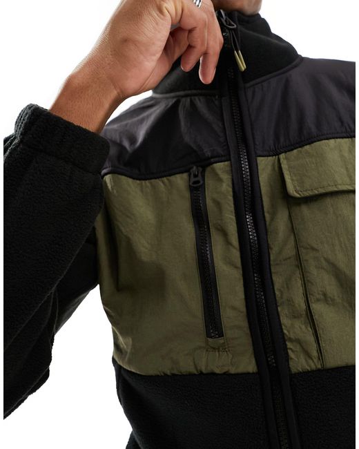 Jack & Jones Black Technical Fleece Jacket With Utility Pockets for men