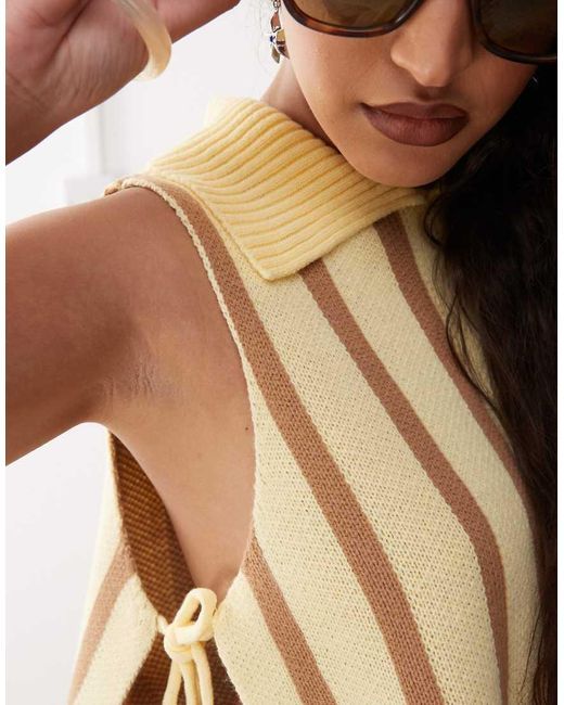 Collusion Natural Knitted High Collared Neck Singlet With Tie Sides-yellow