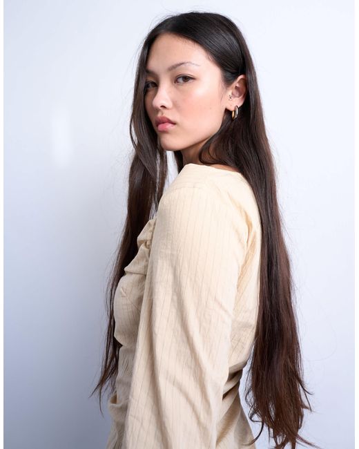 TOPSHOP Blue Drape Neck Long Sleeve Top