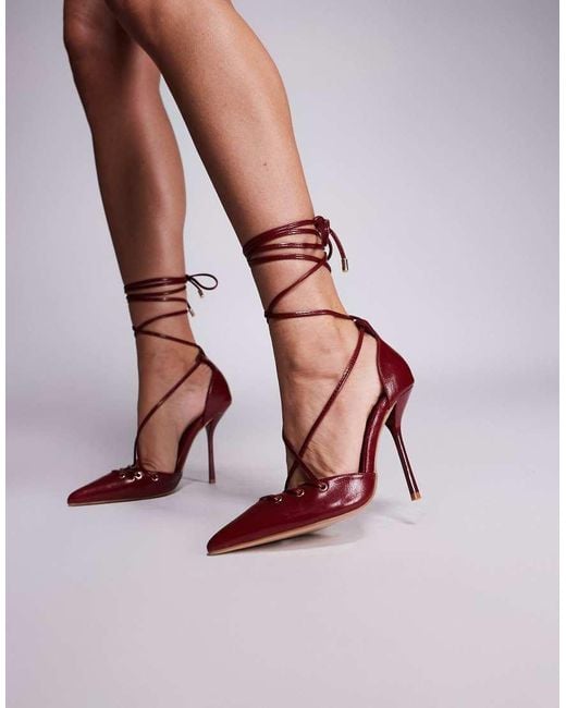 SIMMI Red Simmi London Onix Pointed Toe Heeled Shoes With Tie Leg Strap