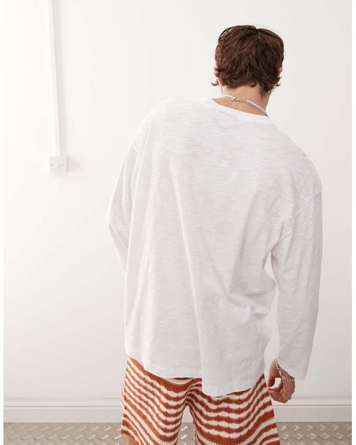 Reclaimed Vintage White Long Sleeve Slubby Jersey Henley T-shirt for men