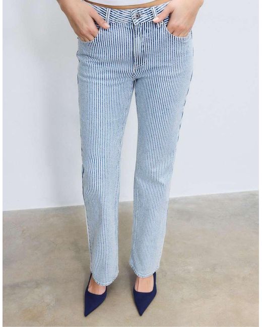 Stradivarius Blue D98 Straight-leg Vintage Effect Jeans
