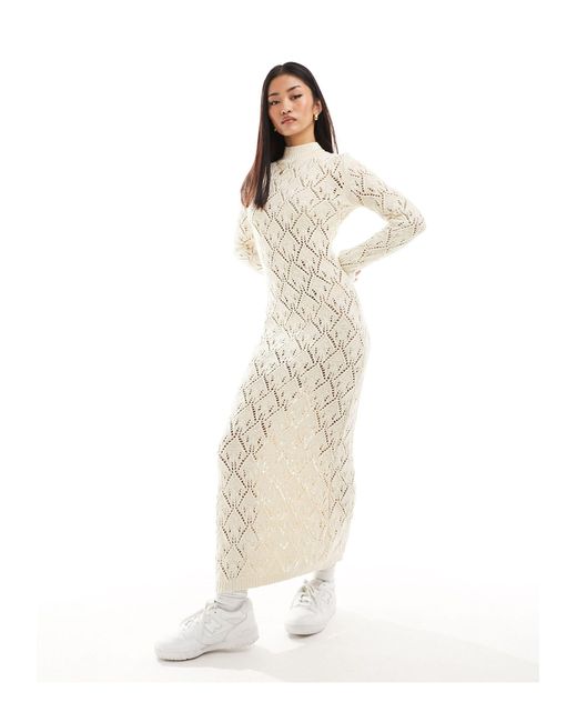 Mango White Crochet Knitted High Neck Dress