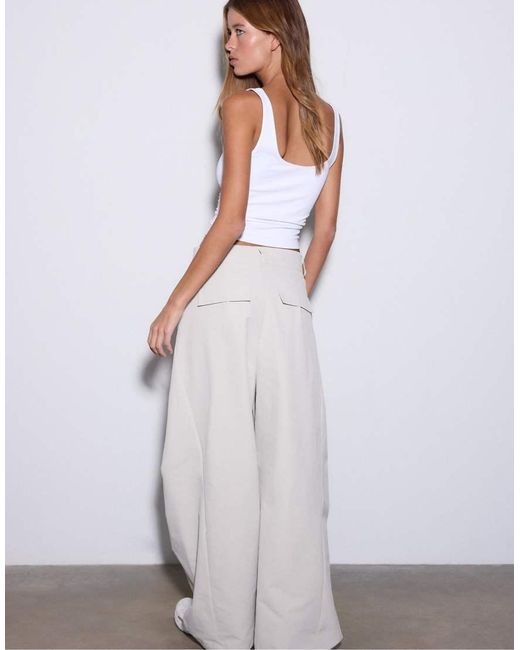 Stradivarius Gray Barrel Smart Trousers