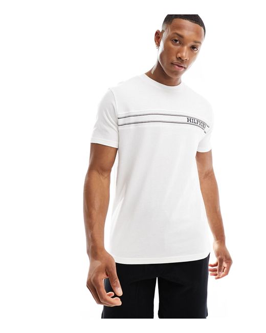 Tommy Hilfiger White Monotype Stripe Lounge T Shirt for men