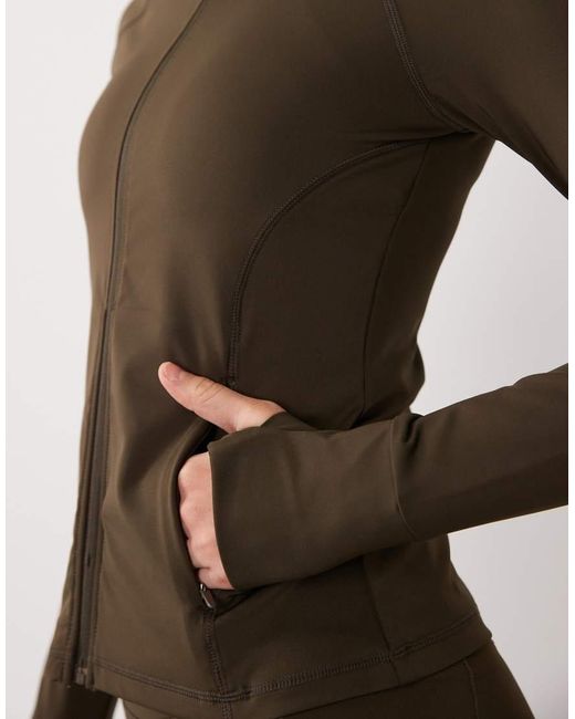 4505 Brown Icon Active Zip Up Sculpting Long Sleeve Jacket With Zip Pockets