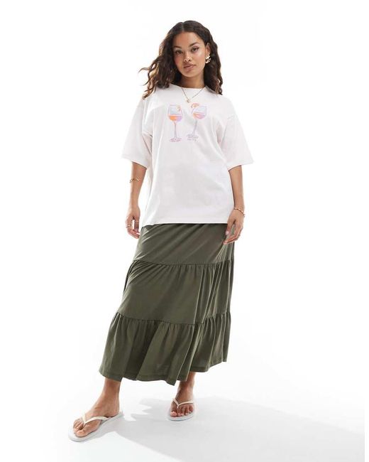 Only Petite Green Tiered Maxi Skirt