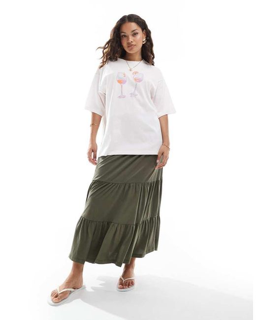Only Petite Maxi Rok Met Stroken in het Green