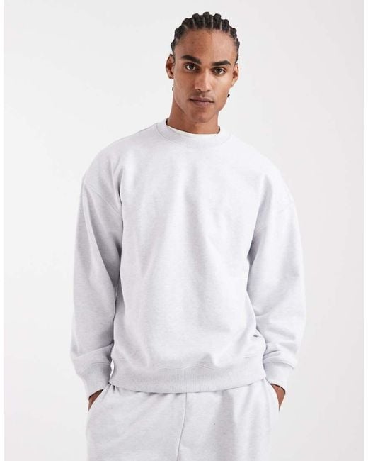 Only & Sons White Premium 400gsm Heavyweight Oversized Fit Crew Neck Sweatshirt Co-ord for men