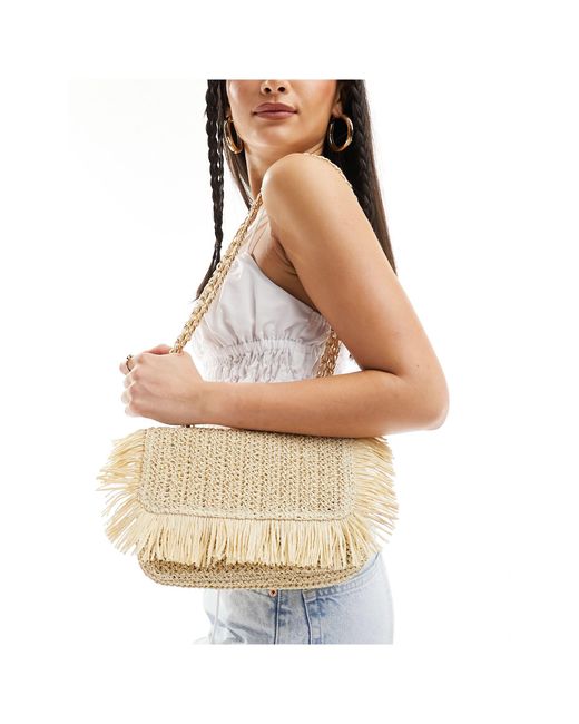 South Beach White Shoulder Bag With Fringing