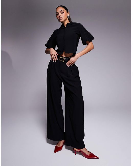 ASOS Black Ribbed Puff Sleeve Structured Hook And Eye Top