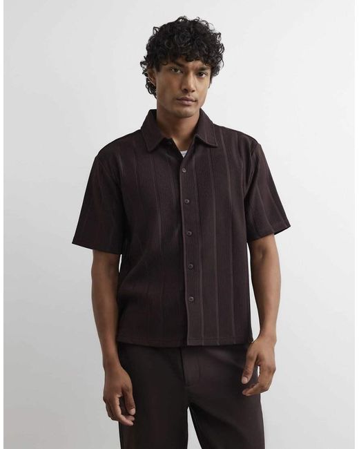 River Island Black Boxy Fit Plisse Shirt for men