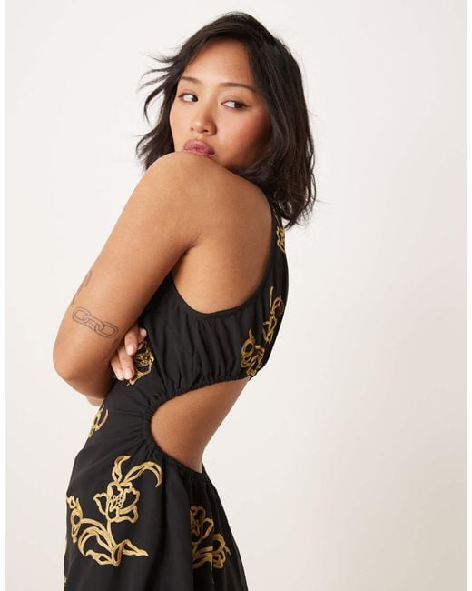 ASOS Black Asos Design All-over Floral Embroidered Halter Midi Dress With Open Back