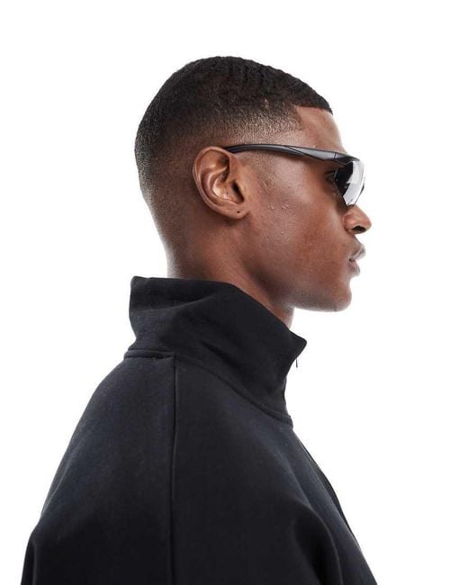 ASOS Black Festival Racer Sunglasses With Mirrored Lens for men