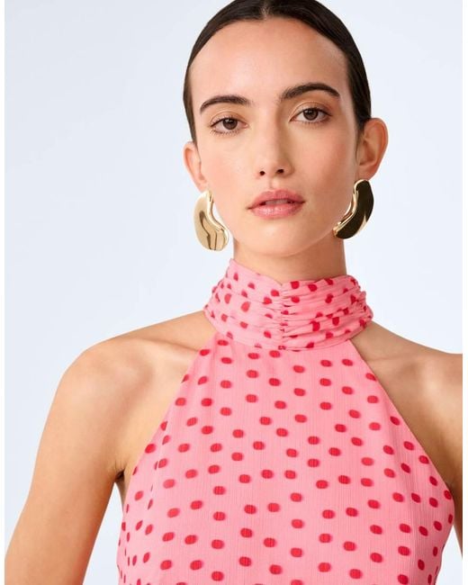 OMNES Pink Dresses Romeo High-Neck Chiffon Midi Dress
