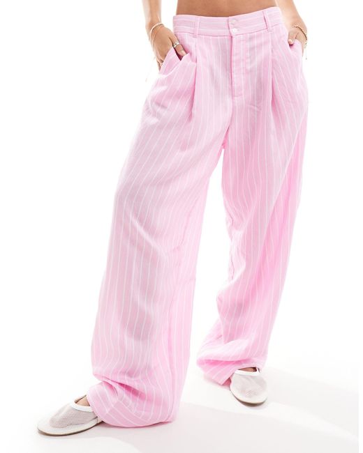Pantalon tailleur large ultra-long d'ensemble à rayures Bershka en coloris Pink